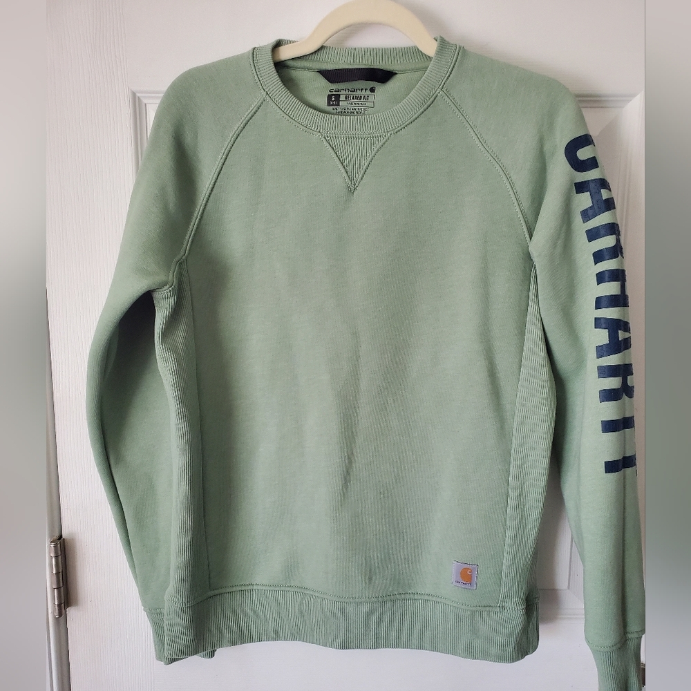 Carhatt Womens Relaxed Fit Midweight Crewneck Block Logo Sleeve Graphic Size: S - Picture 4 of 15